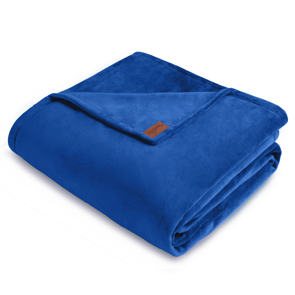 Sample Sale MegaBee Throw Blanket ~ Royal Blue BROWN LEATHER LOGO TAG