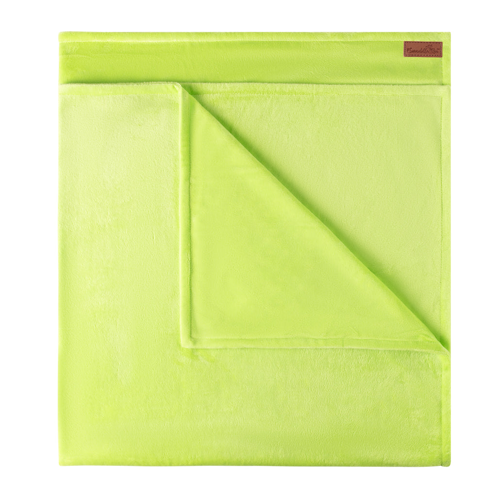 Sample Sale MinkyBee Stroller Blanket ~ Neon Lime Green ( new, brown leather tag)